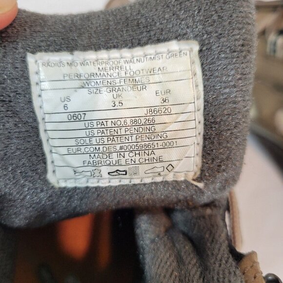 Merrell Radius Hiking Boots Women Size 6 High Top Waterproof Vibram Brown Gorp - Picture 9 of 9